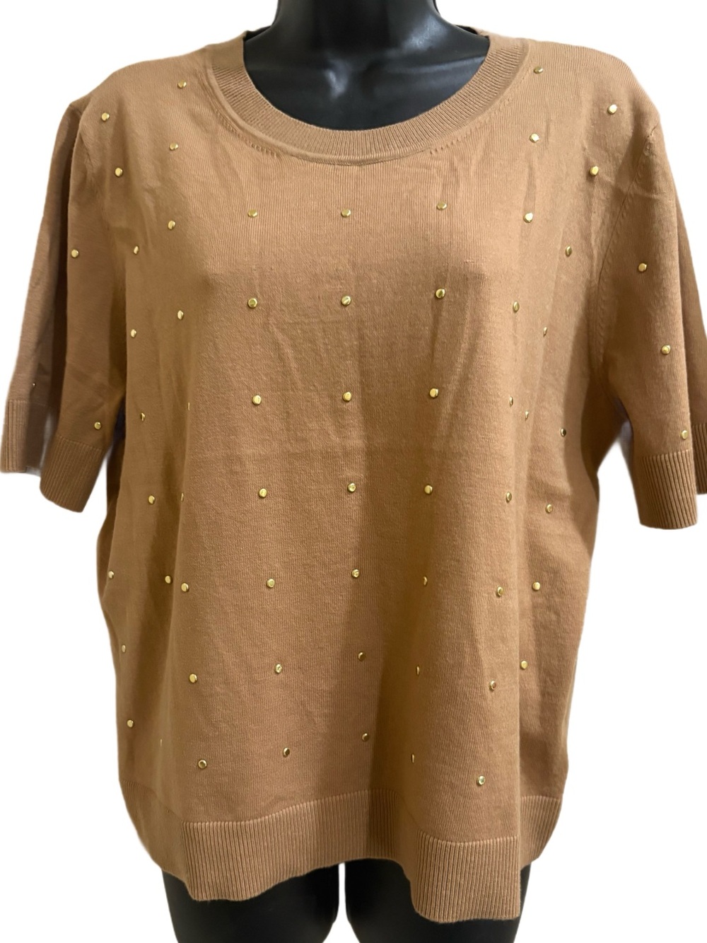 Michael Kors Short-Sleeve Light Weight-Sweater/Top with Gold Stud Detail⭐️NWT⭐️